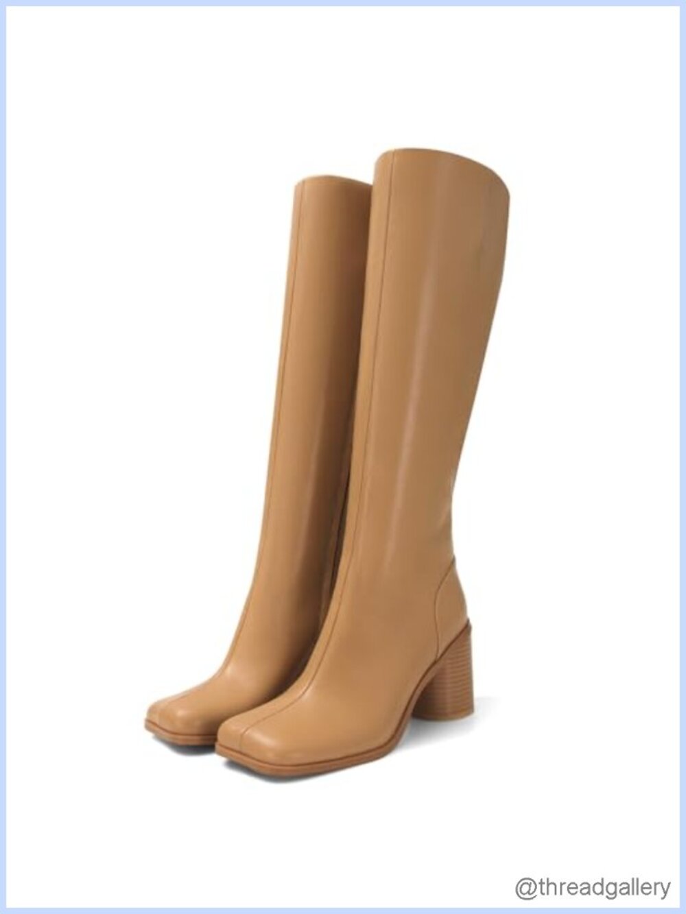 Tabi Knee High Boots Square Toe Leather Chunky Block Heel Fall Tall Boots
